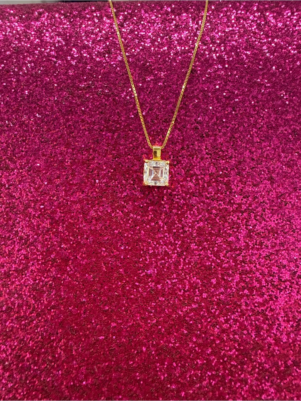 Moissanite Gold Square Crystal Pendant 925 Necklace